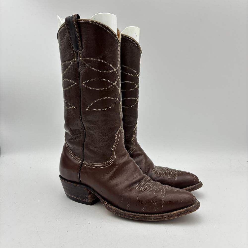 Vintage Nocona Embroidered Brown Leather Boots Women's 8.5 B Western Indie